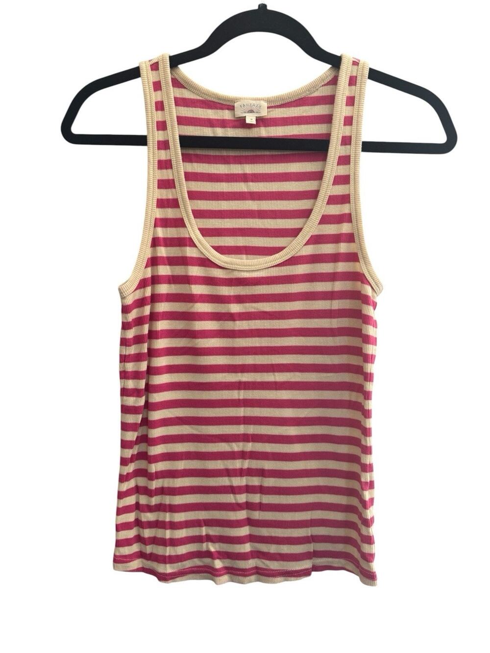 Faherty Tank Top Pink Cream Striped Ribbed Stretch Medium Tencel NEW #NE229